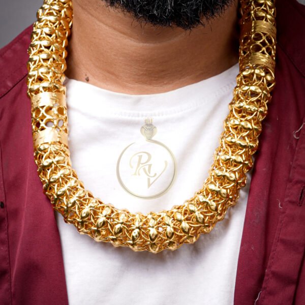 MAHARAJA LOOK RAJWADI LEAF DESIGN GOLD PLATED CHAIN FOR MEN