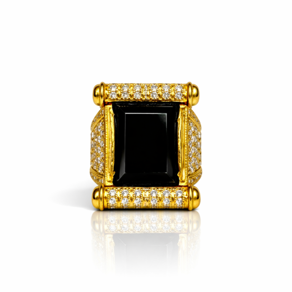 DAMRU BLACK DIOMOND RING FOR MEN'S (1 GRAM GOLD PLATED )