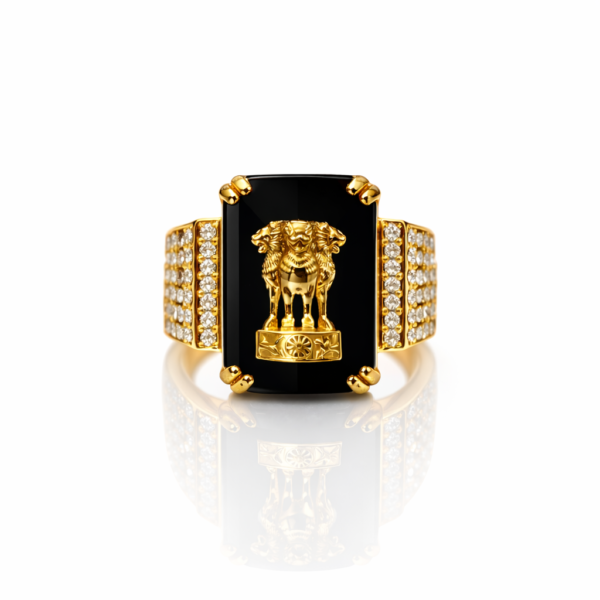 BLACK STONE UP ASHOK STAMBH GESIGN RING FOR MEN (1 GRAM GOLD PLATED)